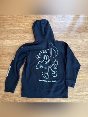 Re:Set Black musical note Graphic Hoodie with white writing
